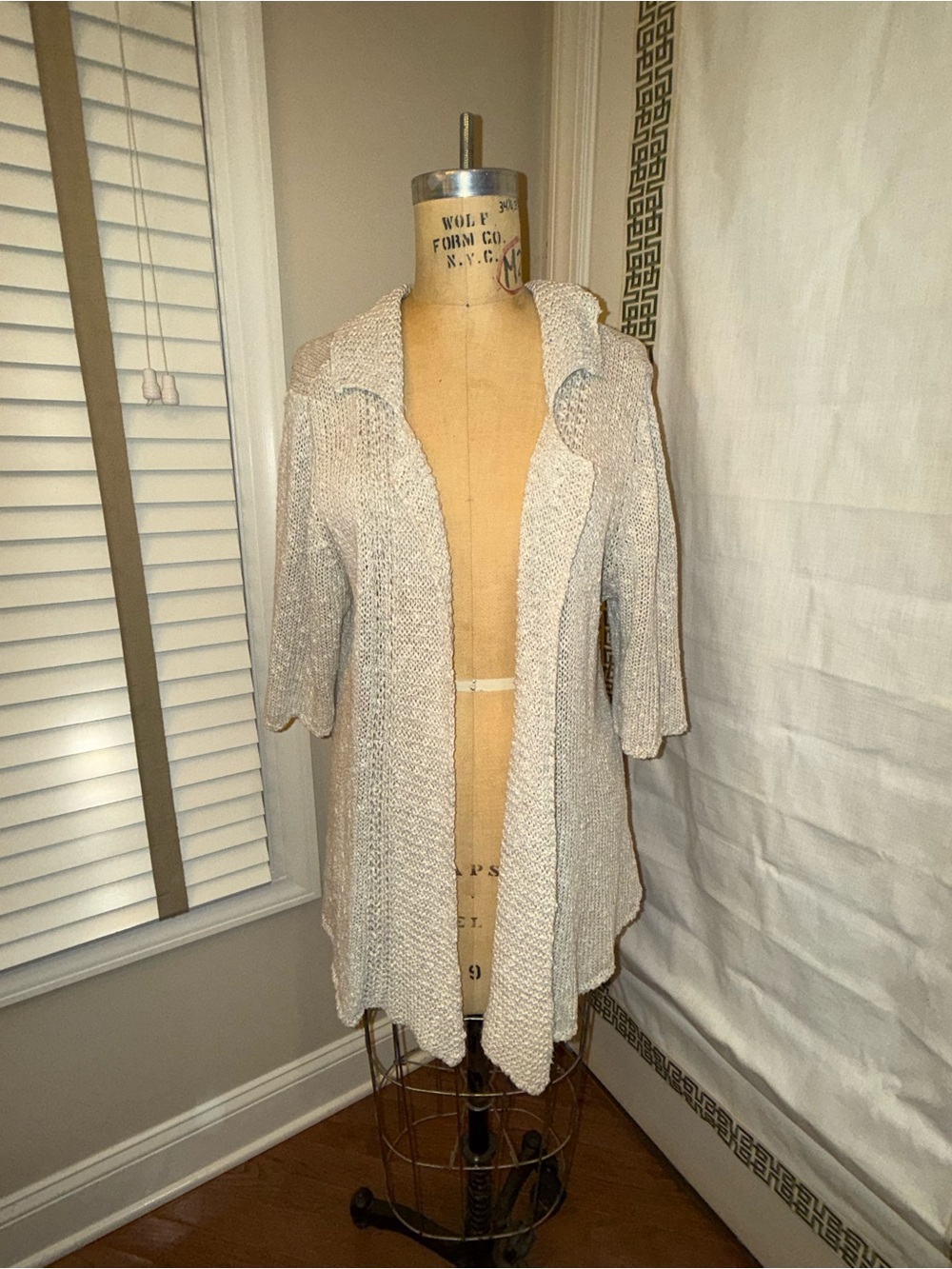 Eileen Fisher Ivory Open Knit Long Cardigan